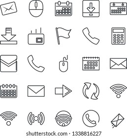 Thin Line Icon Set - right arrow vector, mail, mouse, calendar, call, update, download, wireless, calculator, phone, flag