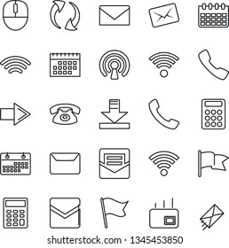 Thin Line Icon Set - right arrow vector, mail, mouse, calendar, call, update, download, wireless, calculator, phone, flag