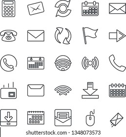 Thin Line Icon Set - right arrow vector, mail, mouse, calendar, call, update, download, wireless, calculator, phone, flag