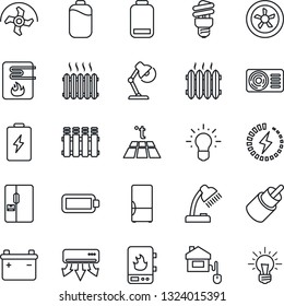 Thin Line Icon Set - ripper vector, low battery, rca, charge, desk lamp, heater, air conditioner, fridge, home control, fan, water, radiator, warm floor, energy saving bulb, idea