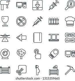 Thin Line Icon Set - runway vector, left arrow, notepad, syringe, pregnancy, container, fragile, film frame, touch screen, download, cut, water supply, fruit tree, fence, children room, cafe, pc