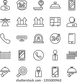 Thin Line Icon Set - runway vector, 24 around, phone, reception, mobile, doctor, hours, cargo container, consolidated, up side sign, heavy scales, search, cell, call, support, waiter, reserved