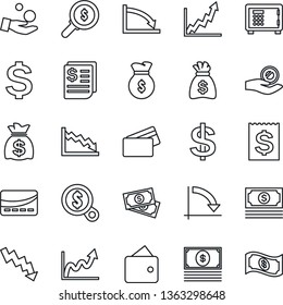 Thin Line Icon Set - safe vector, dollar sign, money bag, crisis graph, cash, receipt, credit card, wallet, growth, search, investment