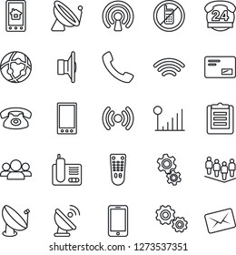 Thin Line Icon Set - satellite antenna vector, no mobile, phone, team, 24 hours, clipboard, speaker, remote control, radio, mail, call, network, wireless, cellular signal, home app, gear, group