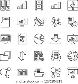 Thin Line Icon Set - satellite antenna vector, office binder, document, statistic monitor, reload, folder, barcode, network, share, sd, data exchange, download, statistics, bar graph, pie