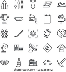 Thin Line Icon Set - satellite antenna vector, notepad, glove, scalpel, hospital, plane, traffic light, car delivery, warehouse storage, flammable, settings, video camera, themes, wireless, eye id