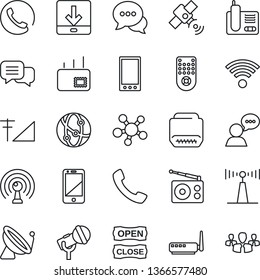 Thin Line Icon Set - satellite antenna vector, microphone, radio, remote control, network, cell phone, dialog, speaker, share, hdmi, mobile, call, download, cellular signal, mail, wireless, router