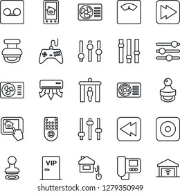 Thin Line Icon Set - security gate vector, stamp, scales, gamepad, settings, remote control, fast forward, rewind, rec button, tuning, record, air conditioner, vip zone, home, intercome, app, garage
