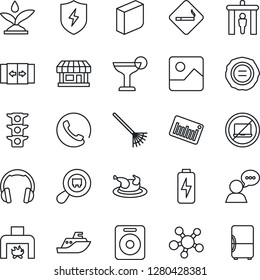 Thin Line Icon Set - security gate vector, automatic door, no laptop, smoking place, stamp, rake, store, traffic light, sea shipping, search cargo, barcode, speaker, headphones, share, gallery