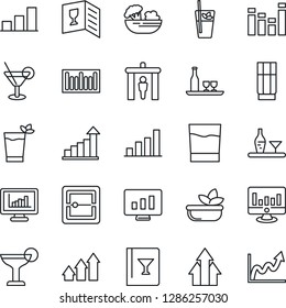 Thin Line Icon Set - security gate vector, growth statistic, monitor, barcode, equalizer, scanner, statistics, bar graph, alcohol, wine card, drink, cocktail, phyto, salad, arrow up