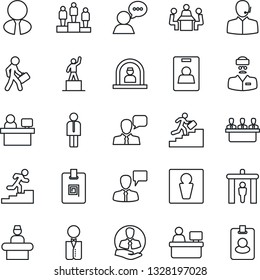 Thin Line Icon Set - security gate vector, male, reception, manager, speaking man, pedestal, place, doctor, client, speaker, identity card, support, meeting, career ladder, estate agent, waiter