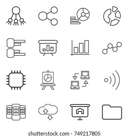 thin line icon set : share, diagram, circle, presentation, graph, chip, notebook connect, wireless, server, cloude service, documents