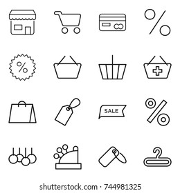 thin line icon set : shop, cart, card, percent, basket, add to, shopping bag, label, sale, cashbox, hanger