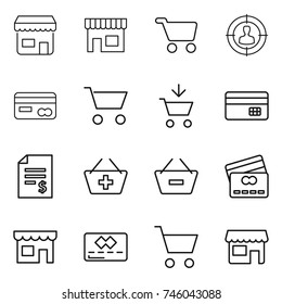 thin line icon set : shop, cart, target audience, card, add to, credit, account balance, basket, remove from