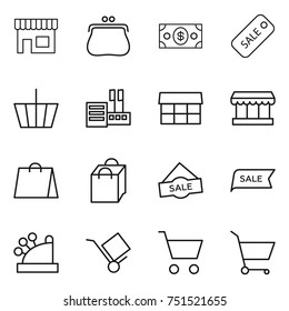 thin line icon set : shop, purse, money, sale, basket, store, market, shopping bag, cashbox, trolley, cart