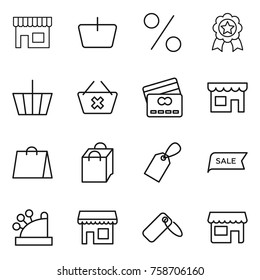 Thin line icon set : shop, basket, percent, medal, delete cart, credit card, shopping bag, label, sale, cashbox