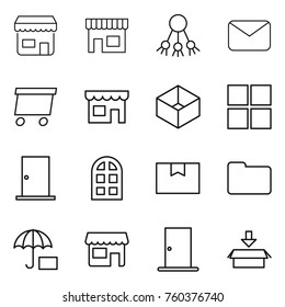 Thin line icon set : shop, share, mail, delivery, box, window, door, arch, package, documents, insurance
