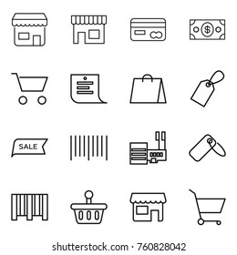 Thin line icon set : shop, card, money, cart, shopping list, bag, label, sale, bar code, mall, basket