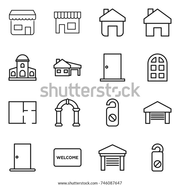 Thin Line Icon Set Shop Home Stock Vector Royalty Free 746087647