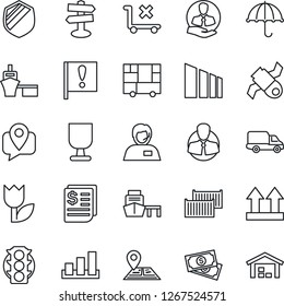 Thin Line Icon Set - signpost vector, navigation, important flag, satellite, cash, traffic light, support, client, mobile tracking, cargo container, car delivery, receipt, sea port, consolidated