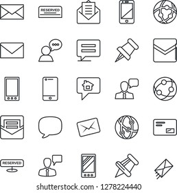 Thin Line Icon Set - speaking man vector, mail, network, cell phone, speaker, paper pin, mobile, message, reserved, home