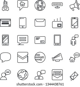 Thin Line Icon Set - speaking man vector, office phone, loudspeaker, network, cell, speaker, mail, mobile, message, reserved, home, schedule