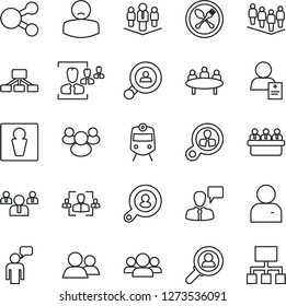Thin Line Icon Set - spoon and fork vector, train, male, speaking man, team, meeting, patient, group, user, hr, company, client search, consumer, social media, hierarchy