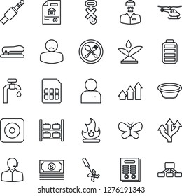 Thin Line Icon Set - spoon and fork vector, helicopter, luggage storage, butterfly, fire, ripper, doctor, patient, route, cash, no hook, battery, rec button, jack connector, user, sim, support, bowl