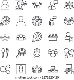 Thin Line Icon Set - spoon and fork vector, train, male, speaking man, team, patient, group, user, company, hr, meeting, client search, consumer, social media, hierarchy