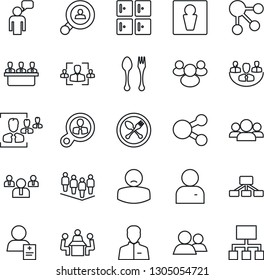 Thin Line Icon Set - spoon and fork vector, male, checkroom, speaking man, team, patient, group, user, company, hr, meeting, client search, consumer, social media, hierarchy