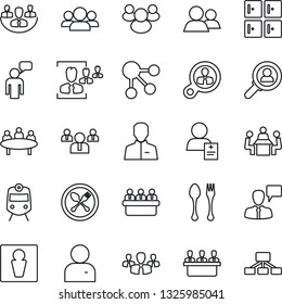Thin Line Icon Set - spoon and fork vector, train, male, checkroom, speaking man, team, meeting, patient, group, user, company, hr, consumer search, social media, hierarchy