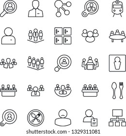 Thin Line Icon Set - spoon and fork vector, train, male, checkroom, team, meeting, patient, group, user, company, client search, consumer, social media, hierarchy
