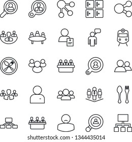 Thin Line Icon Set - spoon and fork vector, train, checkroom, speaking man, meeting, patient, group, user, company, client search, consumer, social media, hierarchy