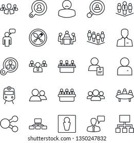 Thin Line Icon Set - spoon and fork vector, train, male, speaking man, team, meeting, patient, group, user, company, client search, consumer, social media, hierarchy
