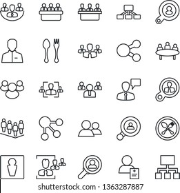 Thin Line Icon Set - spoon and fork vector, male, speaking man, team, meeting, patient, group, user, company, hr, client search, consumer, social media, hierarchy