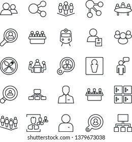Thin Line Icon Set - spoon and fork vector, train, male, checkroom, speaking man, team, meeting, patient, group, user, hr, company, client search, consumer, social media, hierarchy