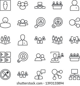 Thin Line Icon Set - spoon and fork vector, male, checkroom, speaking man, team, meeting, patient, group, user, hr, company, client search, consumer, social media, hierarchy