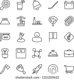 Thin Line Icon Set - sproute vector, well, axe, molecule, scales, scalpel, patient, important flag, search cargo, bell, fingerprint id, case, paper clip, fruit tree, sale, alcohol, reception, ham