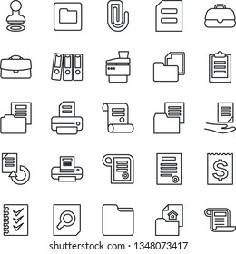 Thin Line Icon Set - stamp vector, document search, reload, printer, contract, receipt, folder, clipboard, case, paper clip, checklist, binder, copier, estate