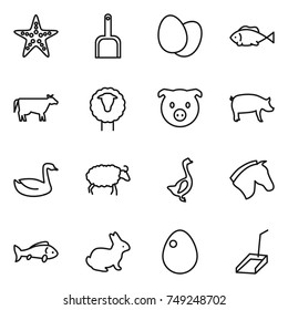 thin line icon set : starfish, scoop, eggs, fish, cow, sheep, pig, goose, horse, rabbit, egg