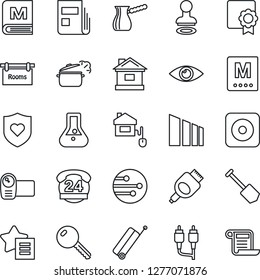 Thin Line Icon Set - suitcase vector, stamp, job, house, heart shield, eye, 24 hours, sorting, video camera, favorites list, rec button, rca, hdmi, network, sertificate, news, rooms, key, menu