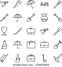 Thin Line Icon Set - suitcase vector, umbrella, baggage larry, job, shovel, farm fork, pruner, axe, scalpel, fragile, themes, case, stamp, ladle, hard work