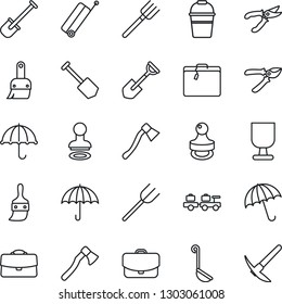 Thin Line Icon Set - suitcase vector, umbrella, stamp, baggage larry, job, shovel, farm fork, bucket, pruner, axe, fragile, themes, case, ladle, hard work