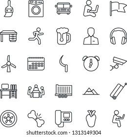Thin Line Icon Set - suitcase vector, airport bus, desk, sickle, run, real heart, broken bone, truck trailer, term, headphones, themes, user, alarm, meeting, mountains, beer, fan, intercome, washer