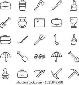 Thin Line Icon Set - suitcase vector, stamp, baggage larry, job, shovel, farm fork, bucket, pruner, axe, scalpel, fragile, umbrella, themes, case, ladle, hard work