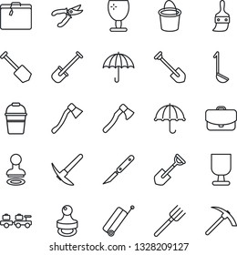 Thin Line Icon Set - suitcase vector, stamp, baggage larry, job, shovel, farm fork, bucket, pruner, axe, scalpel, fragile, umbrella, themes, ladle, case, hard work
