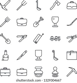 Thin Line Icon Set - suitcase vector, stamp, baggage larry, job, shovel, farm fork, pruner, axe, scalpel, fragile, themes, case, ladle, hard work