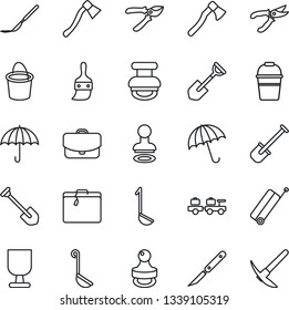 Thin Line Icon Set - suitcase vector, umbrella, stamp, baggage larry, job, shovel, bucket, pruner, axe, scalpel, fragile, themes, ladle, case, hard work