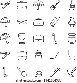 Thin Line Icon Set - suitcase vector, umbrella, baggage larry, job, shovel, farm fork, bucket, pruner, scalpel, fragile, themes, case, stamp, ladle, hard work