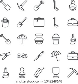 Thin Line Icon Set - suitcase vector, umbrella, stamp, baggage larry, job, shovel, bucket, pruner, scalpel, fragile, themes, case, ladle, hard work